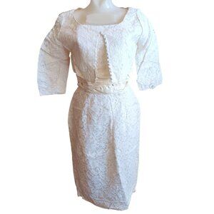 sz 12 New Vintage 60's Wedding Dress White Lace Jacket Set With Satin Waistband
